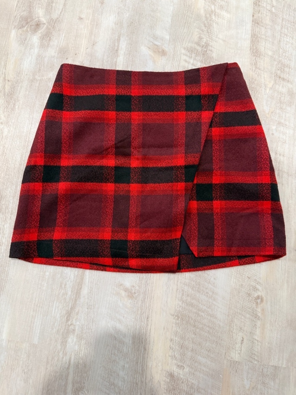 Abercrombie & Fitch Red and Black Plaid Wrap-Style Mini Skirt